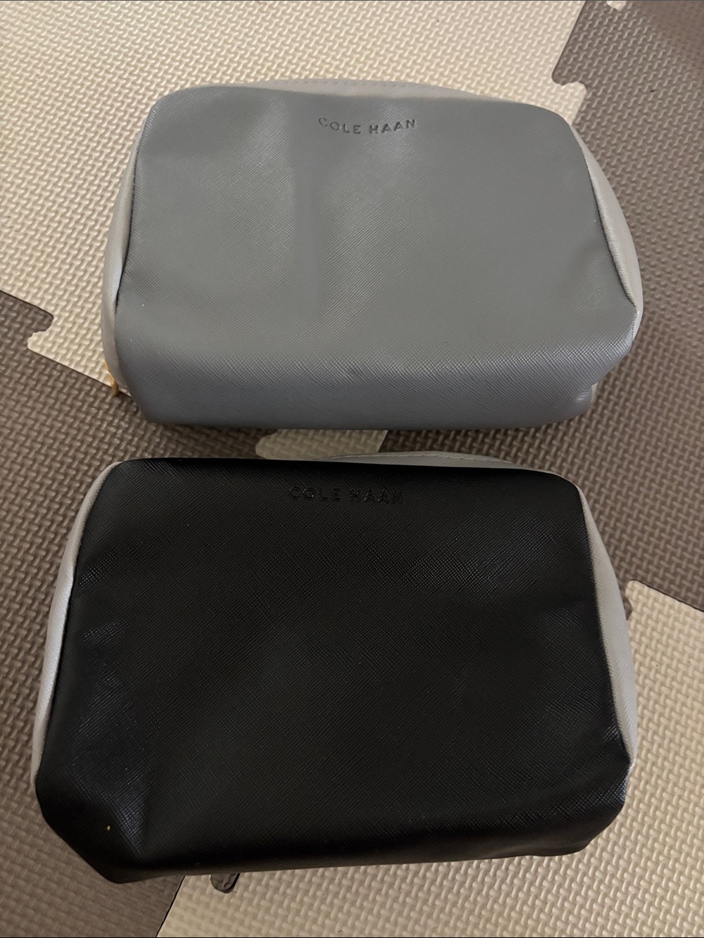 Cole Haan Black and Light Gray Toiletry Duo with Yellow Accent x2 pouches